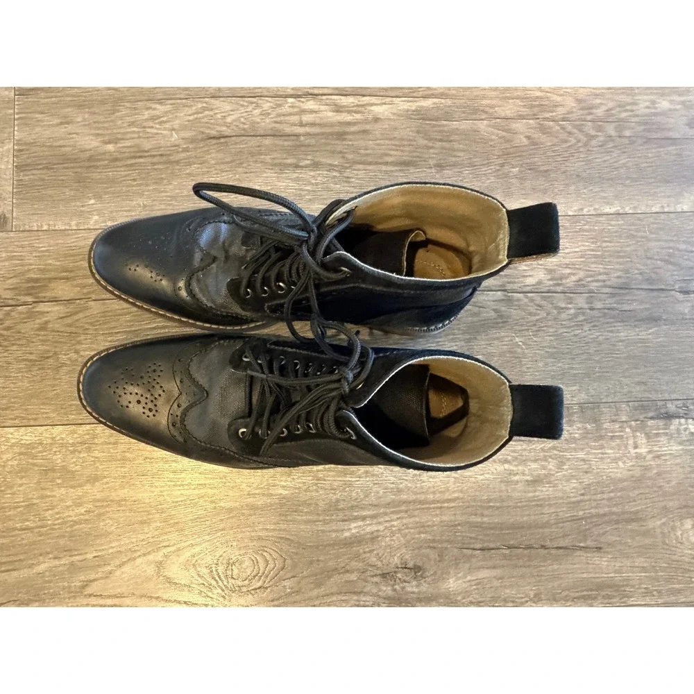 Stacy Adams Black Leather Wingtip Brogue Lace Up‎ Dress Boots Mixed Media Mens